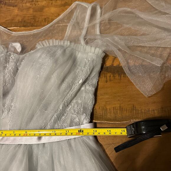 Vintage Inspired Light Gray Tulle Dress Corset Back Tea Length Bridal Prom M - Picture 11 of 13